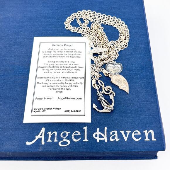 Vintage NIB Italy Sterling Silver 925 Charm Necklace Anchor Heart Moon 17” - Picture 7 of 10